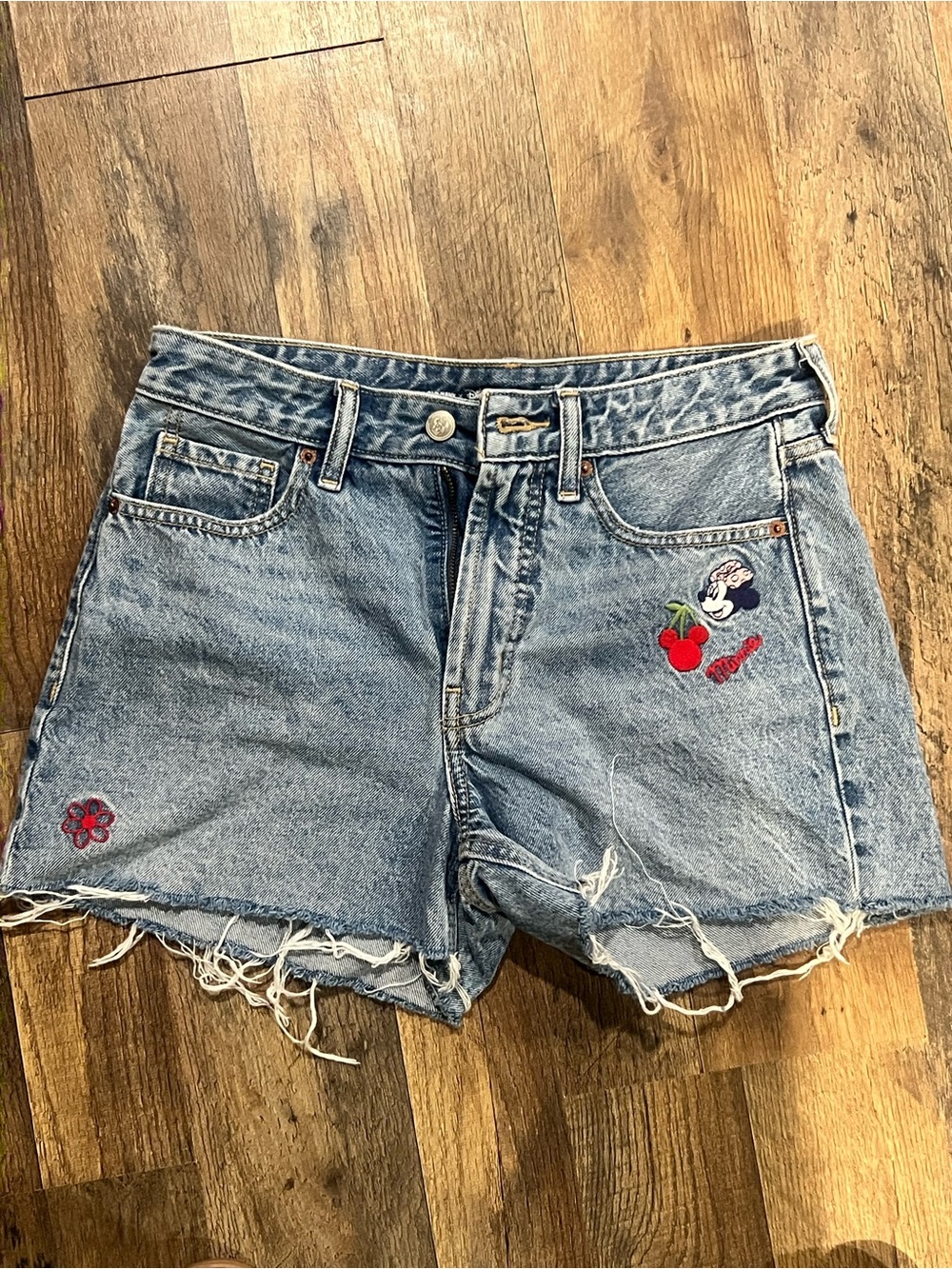 Old Navy Light Blue Denim Shorts with Embroidered Cherry